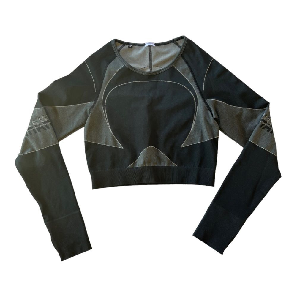 GYMSHARK | Black Gray Long Sleeve Cropped Work‎ Out Activewear Top S